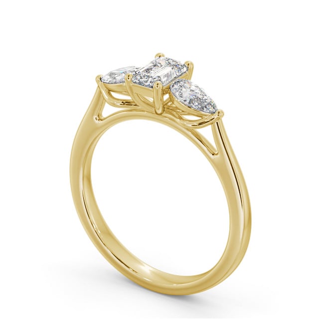 Three Stone Emerald Diamond Ring 9K Yellow Gold - Abdon TH84_YG_SIDE