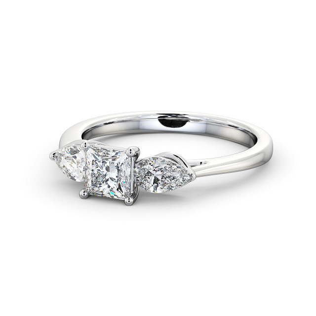 Three Stone Princess Diamond Ring 18K White Gold - Imerlise TH85_WG_FLAT