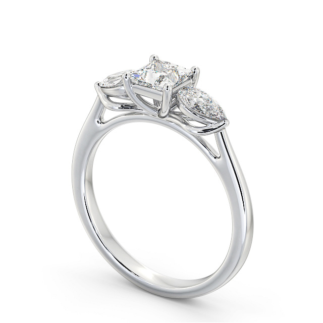 Three Stone Princess Diamond Ring 18K White Gold - Imerlise TH85_WG_SIDE