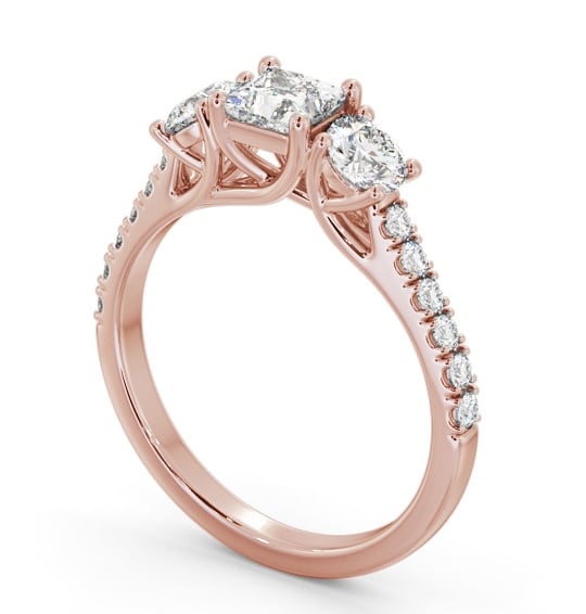 Three Stone Princess and Round Diamond Ring 9K Rose Gold with Side Stones TH86_RG_THUMB1 