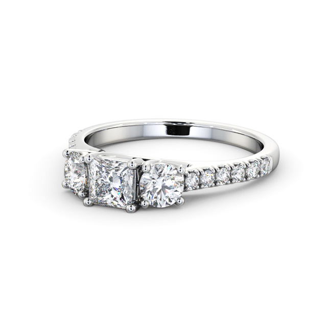 Three Stone Princess Diamond Ring 18K White Gold - Samina TH86_WG_FLAT