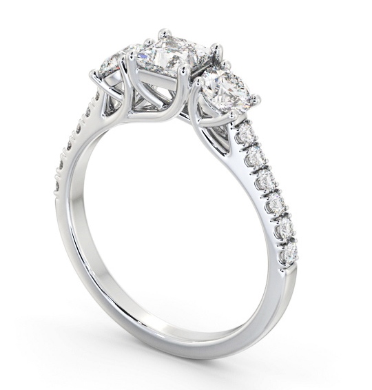 Three Stone Princess and Round Diamond Ring 18K White Gold with Side Stones TH86_WG_THUMB1