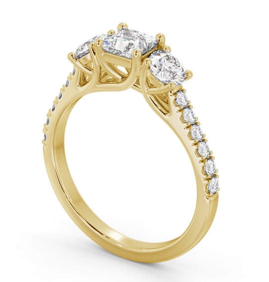 Three Stone Princess and Round Diamond Ring 18K Yellow Gold with Side Stones TH86_YG_THUMB1 