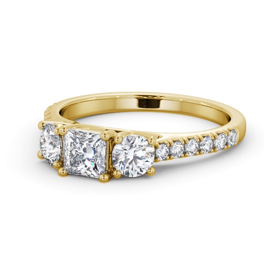 Three Stone Princess and Round Diamond Ring 18K Yellow Gold with Side Stones TH86_YG_THUMB2 