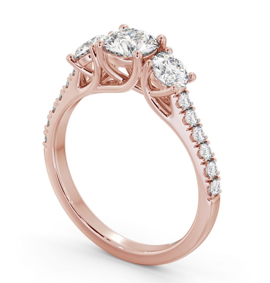 Three Stone Round Diamond Trilogy Ring 9K Rose Gold with Side Stones TH87_RG_THUMB1 