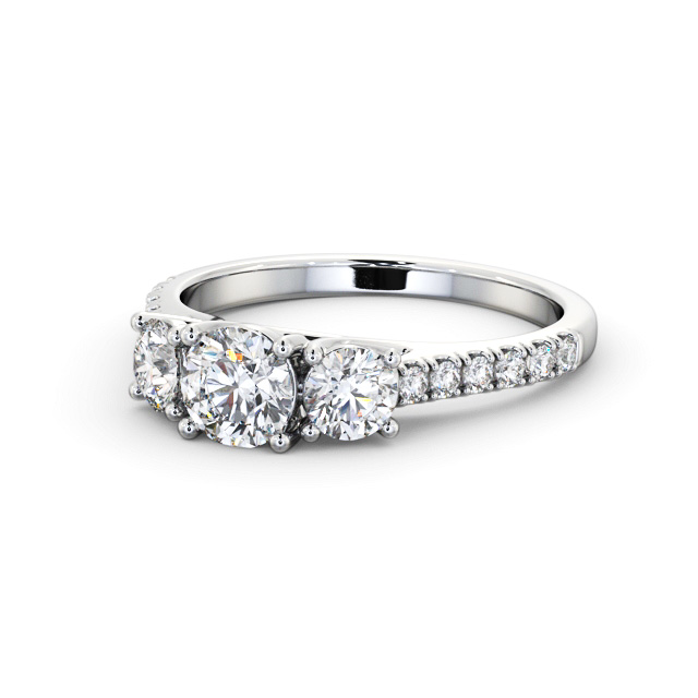 Three Stone Round Diamond Ring 18K White Gold - Marvin TH87_WG_FLAT