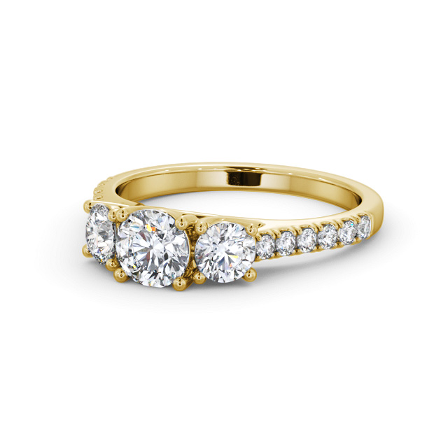 Three Stone Round Diamond Ring 18K Yellow Gold - Marvin TH87_YG_FLAT