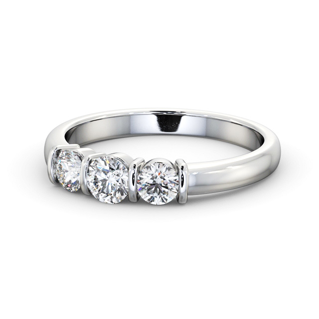 Three Stone Round Diamond Ring 18K White Gold - Kitley TH88_WG_FLAT