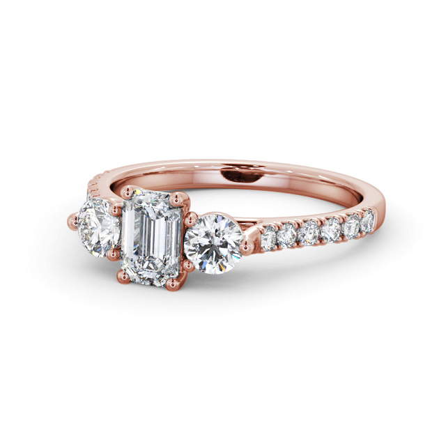 Three Stone Emerald Diamond Ring 9K Rose Gold - Josie TH89_RG_FLAT