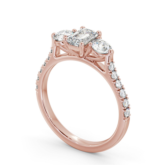 Three Stone Emerald Diamond Ring 18K Rose Gold - Josie TH89_RG_SIDE