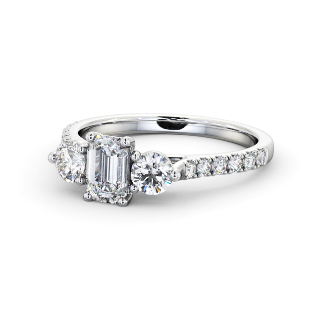 Three Stone Emerald Diamond Ring 9K White Gold - Josie TH89_WG_FLAT