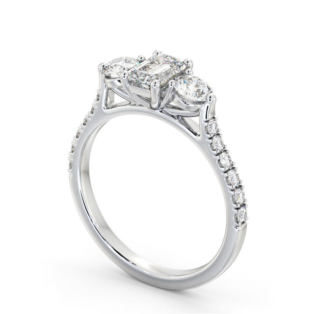 Three Stone Emerald Diamond Ring 18K White Gold - Josie TH89_WG_SIDE