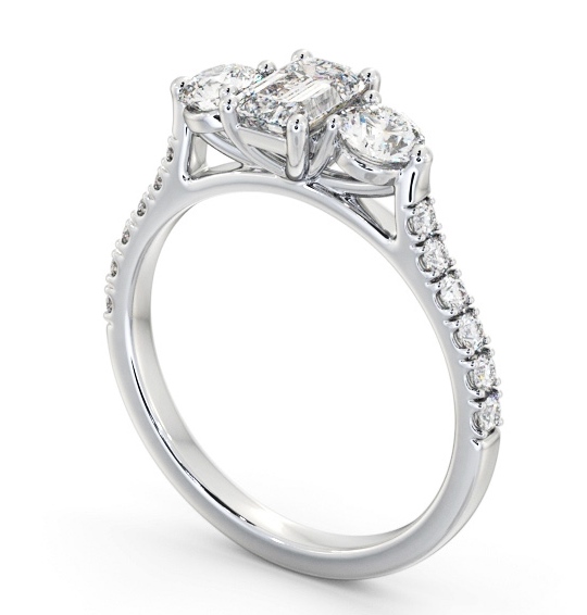  Three Stone Emerald Diamond Ring 9K White Gold - Josie TH89_WG_THUMB1 