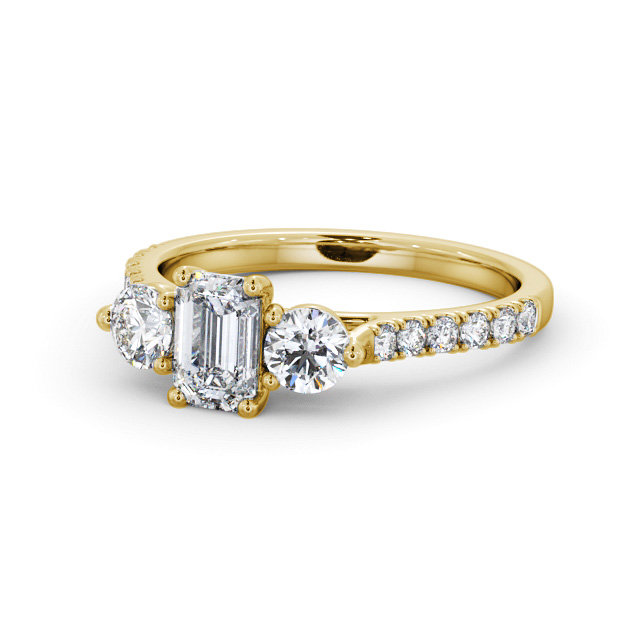 Three Stone Emerald Diamond Ring 9K Yellow Gold - Josie TH89_YG_FLAT
