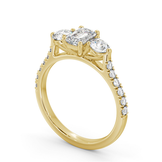 Three Stone Emerald Diamond Ring 9K Yellow Gold - Josie TH89_YG_SIDE