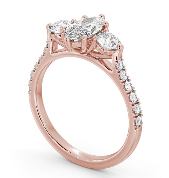 Three Stone Marquise and Round Diamond Ring 9K Rose Gold with Side Stones TH90_RG_THUMB1