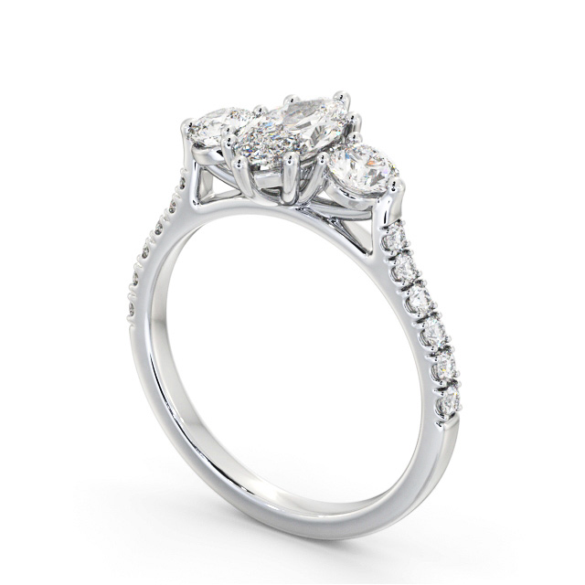 Three Stone Marquise Diamond Ring Platinum - Darylis TH90_WG_SIDE
