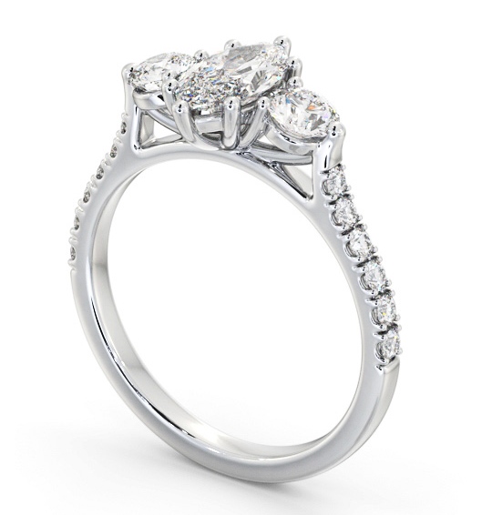 Three Stone Marquise and Round Diamond Ring 18K White Gold with Side Stones TH90_WG_THUMB1 