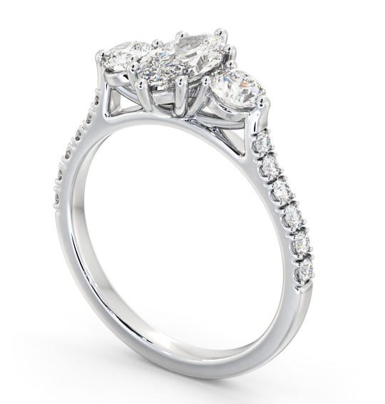 Three Stone Marquise and Round Diamond Ring 18K White Gold with Side Stones TH90_WG_THUMB1