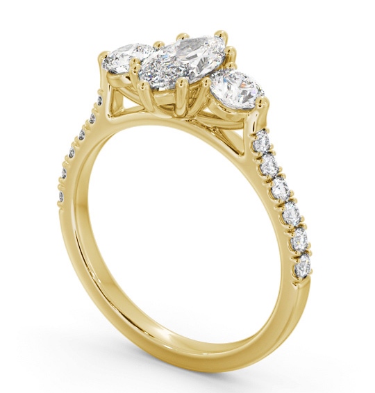 Three Stone Marquise and Round Diamond Ring 18K Yellow Gold with Side Stones TH90_YG_THUMB1