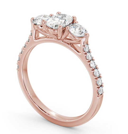 Three Stone Oval and Round Diamond Ring 9K Rose Gold with Side Stones TH91_RG_THUMB1 