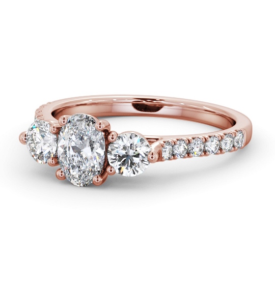 Three Stone Oval and Round Diamond Ring 9K Rose Gold with Side Stones TH91_RG_THUMB2 