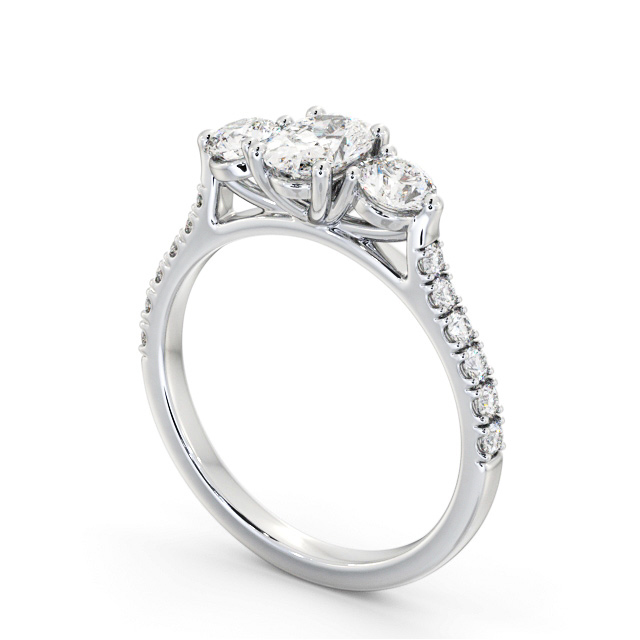 Three Stone Oval Diamond Ring 18K White Gold - Enoch TH91_WG_SIDE