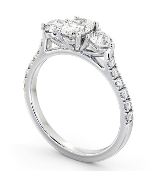Three Stone Oval and Round Diamond Ring 18K White Gold with Side Stones TH91_WG_THUMB1 