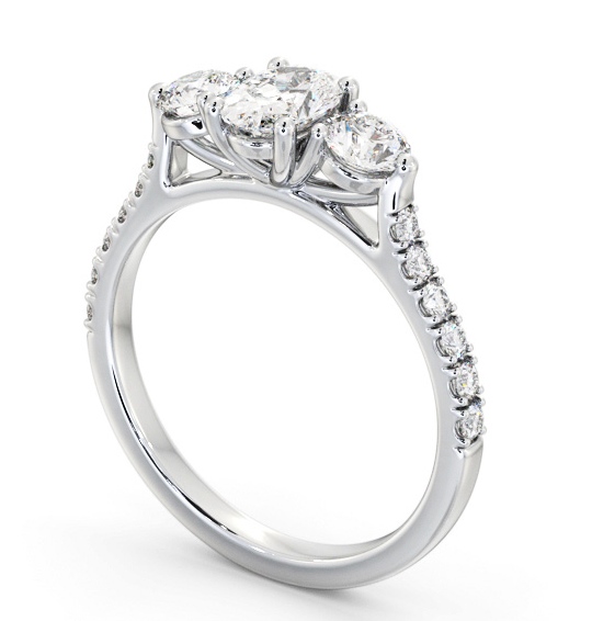 Three Stone Oval and Round Diamond Ring Platinum with Side Stones TH91_WG_THUMB1 