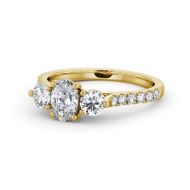 Three Stone Oval Diamond Ring 18K Yellow Gold - Enoch TH91_YG_FLAT