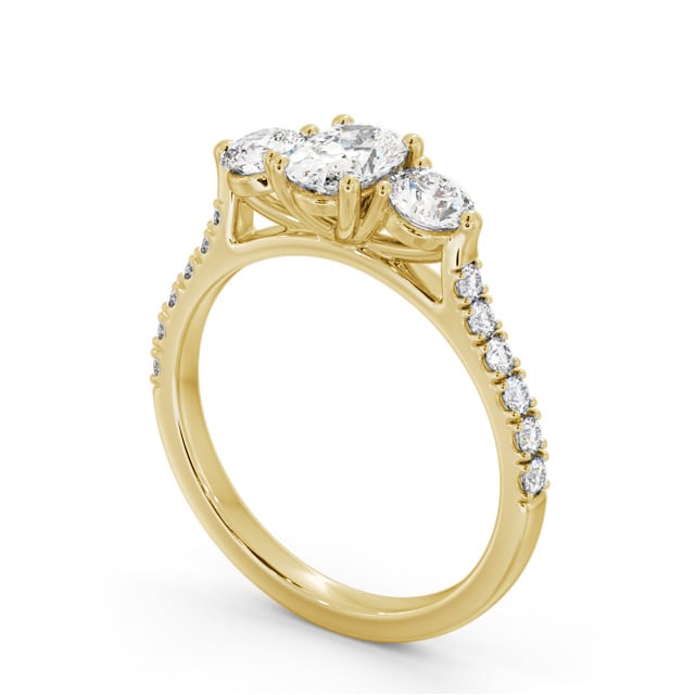 Three Stone Oval Diamond Ring 18K Yellow Gold - Enoch TH91_YG_SIDE