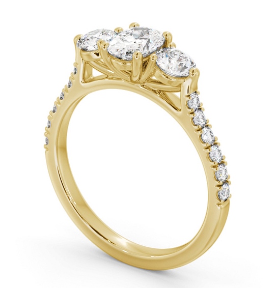 Three Stone Oval and Round Diamond Ring 9K Yellow Gold with Side Stones TH91_YG_THUMB1