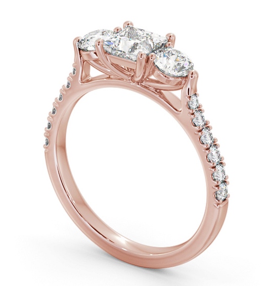 Three Stone Princess and Round Diamond Ring 18K Rose Gold with Side Stones TH92_RG_THUMB1 