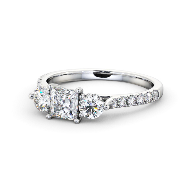 Three Stone Princess Diamond Ring 18K White Gold - Dione TH92_WG_FLAT