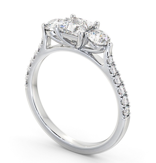 Three Stone Princess and Round Diamond Ring Platinum with Side Stones TH92_WG_THUMB1