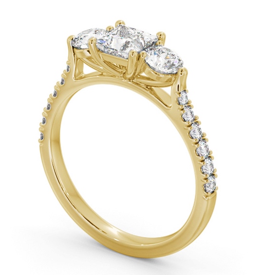 Three Stone Princess and Round Diamond Ring 18K Yellow Gold with Side Stones TH92_YG_THUMB1