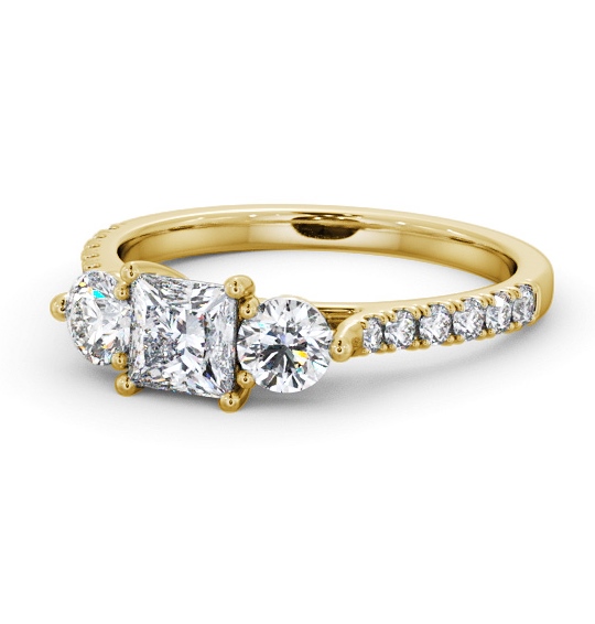 Three Stone Princess and Round Diamond Ring 18K Yellow Gold with Side Stones TH92_YG_THUMB2 