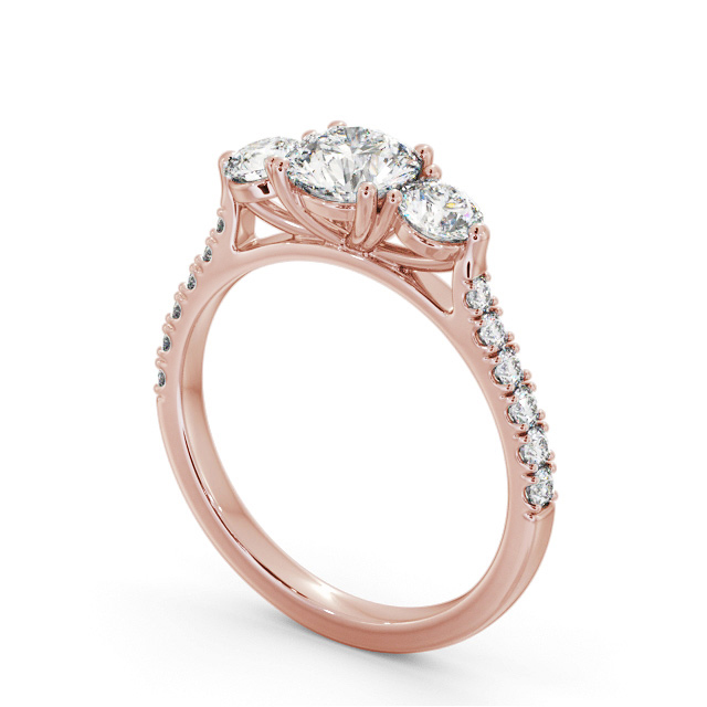 Three Stone Round Diamond Ring 9K Rose Gold - Leighton TH93_RG_SIDE