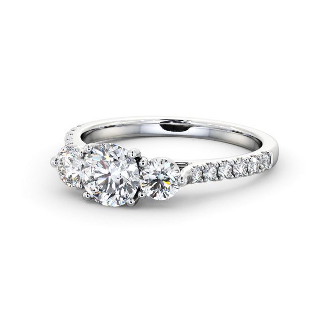 Three Stone Round Diamond Ring 18K White Gold - Leighton TH93_WG_FLAT