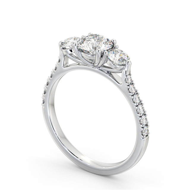 Three Stone Round Diamond Ring 18K White Gold - Leighton TH93_WG_SIDE