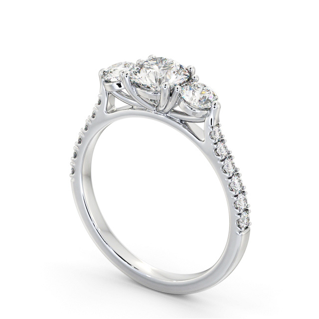 Three Stone Round Diamond Ring 9K White Gold - Leighton TH93_WG_SIDE