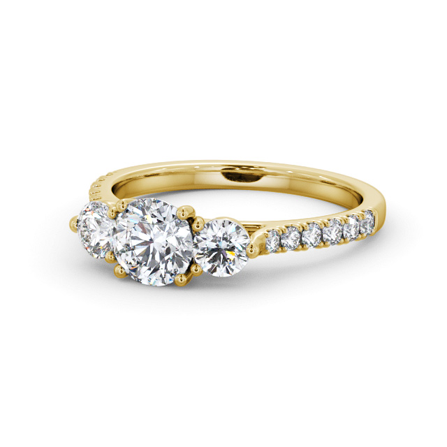 Three Stone Round Diamond Ring 18K Yellow Gold - Leighton TH93_YG_FLAT