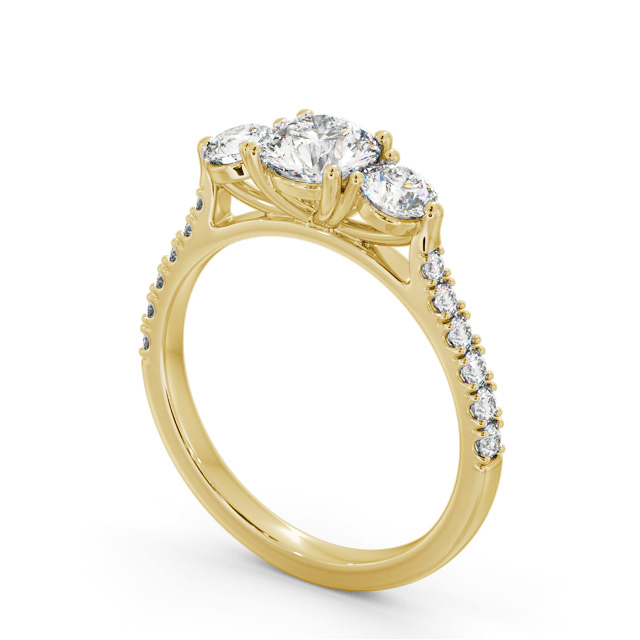 Three Stone Round Diamond Ring 18K Yellow Gold - Leighton TH93_YG_SIDE