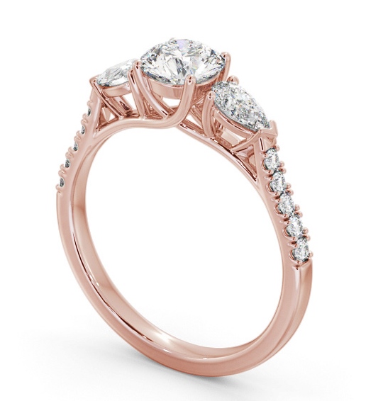 Three Stone Round and Pear Diamond Ring 18K Rose Gold with Side Stones TH94_RG_THUMB1 