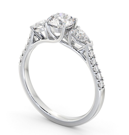 Three Stone Round and Pear Diamond Ring Platinum with Side Stones TH94_WG_THUMB1 