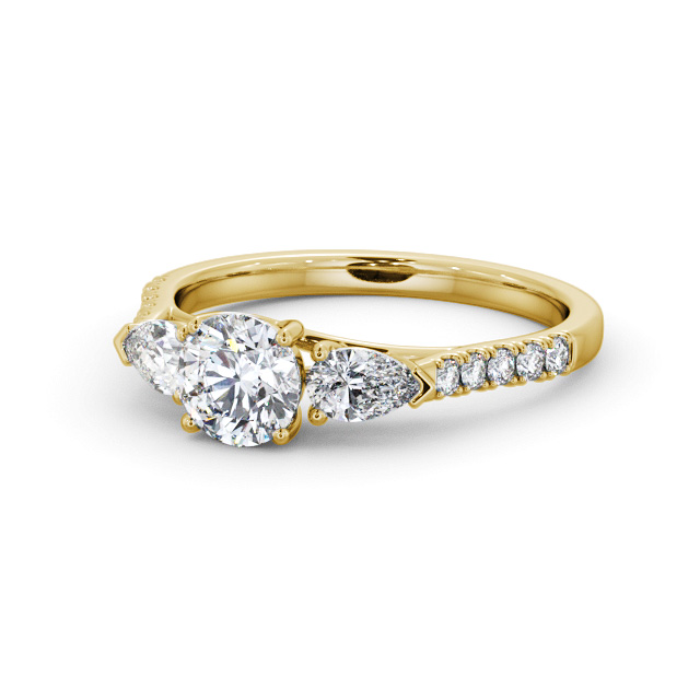 Three Stone Round Diamond Ring 18K Yellow Gold - Kaden TH94_YG_FLAT