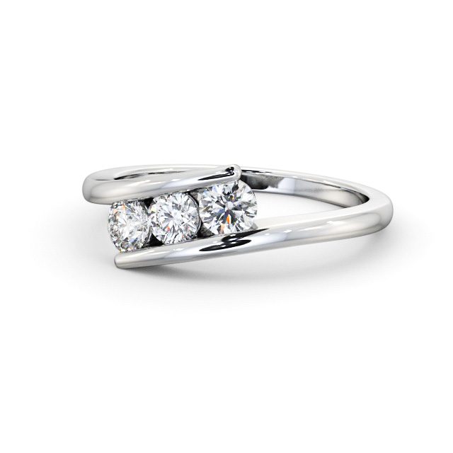 Three Stone Round Diamond Ring 18K White Gold - Karia TH95_WG_FLAT
