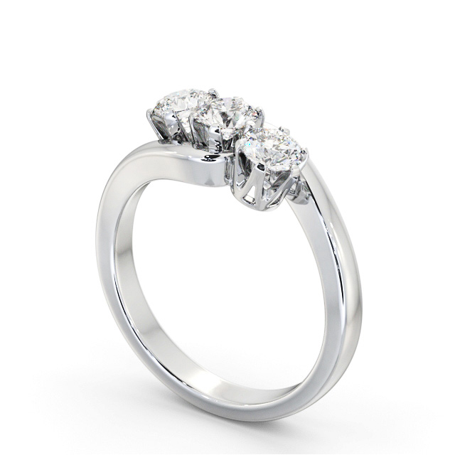 Three Stone Round Diamond Ring 18K White Gold - Orane TH97_WG_SIDE