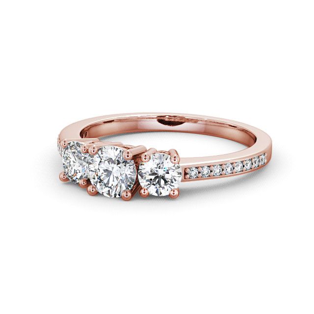 Three Stone Round Diamond Ring 18K Rose Gold With Side Stones - Florence TH9_RG_FLAT
