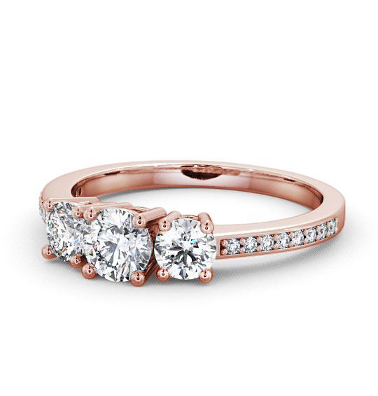  Three Stone Round Diamond Ring 9K Rose Gold With Side Stones - Florence TH9_RG_THUMB2 